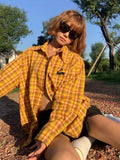 YESMYTOOL  -  Vintage Plaid Shirt Women Oversize Streetwear Y2k Blouses Harajuku Loose Casual Korean Fashion Long Sleeve Tops