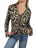 YESMYTOOL  -   Sexy Leopard Printed Shirts Women Fashion Lapel Lace Up Long Sleeve Blouse for Female 2024 Spring Summer Casual Tops Daliywear