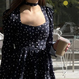 YESMYTOOL  - Sexy Slim Print Women Dress Fashion Square Collar Long Sleeve Mini Dress Elegant High Waist Pleated Skirt 2024 Lady Robes