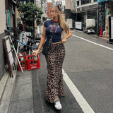 YESMYTOOL  -  Leopard Print Ruffled Long Skirts For Women Elastic High Waisted Patchwork Loose Female Summer Fashion Club Party Skirts