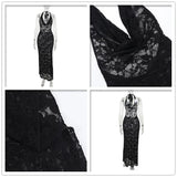 YESMYTOOL  -  Lace Perspective Deep V Party Sexy Dresses Backless Halter Bodycon Elegant Long Dress Women 2024 Summer Dress Vestidos