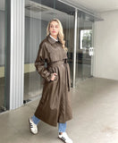 YESMYTOOL  -  2024 Autumn New design Runway Designer Leather Maxi Long Trench Coat With Belt Chic Female PU Windbreaker Classic