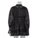 YESMYTOOL  -  2024 Long Sleeve Lace Up Leopard Print Dresses Single Button Chiffon Shirt Dress Women Casual Shhort Ball Gown Dresses Vestidos