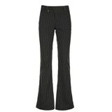 YESMYTOOL  -  Streetwear Fashion Black Stripe Women Trousers Low Waisted Chic Elegant Flared Pants Chic Ladies Full Length Outfits