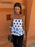 YESMYTOOL  -  Fashion Polka Dot Print Ruffles Slim Top For Women Off Shoulder Sleeveless Backless Tank Tops Summer Sexy Female Slim Streetwear