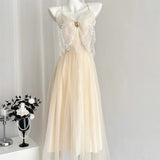 YESMYTOOL  -  2024 Summer French Halter Sexy Elegant Long Pure Lust Bow Tie Mesh Holiday Dresses