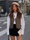 YESMYTOOL  -   Sleeveless Single Button Houndstooth Vintage Vest for Women Autumn Spring Short V Neck Pockets Vest Waistcoat 2024