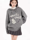 YESMYTOOL  -   Korean Style Streetwear Oversize Sweaters Women Autumn Winter Cartoon Knitted Hoodies Y2k Loose Casual Pullover Hooded