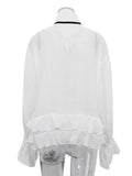 YESMYTOOL  -  Sexy See-Through White Shirt Female Lace Up Ruffled Collar Long Sleeve Blouse 2024 Autumn Fashion Elegant Women's Shirt