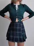 YESMYTOOL  -   Preppy Green Plaid Skirt Women England Style Vintage High Waist Cute Sexy Slim A-line Pleated Mini Skirt 90s Aesthetic