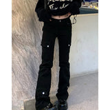 YESMYTOOL  -  Black Womens Straight Cargo Pants High Waist American Streetwear Vintage Pants Chic Design Hip-hop Ladies Denim Wide Leg Trouser