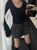 YESMYTOOL  -  Irregular Pleated Mini Skirt Women 2024 Autumn Winter Preppy Style Vintage High Waist A-line Woolen Micro Skirt School Falda