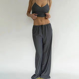 YESMYTOOL  -  Fashion Street Drawstring Trousers Two Piece Set Sexy Low Chest V Neck Suspended Tank Top Loose Wide Leg Pants Suit