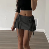 YESMYTOOL  -  Y2k Sexy Pleated Mini Skirt Women Summer Low Waist A-line Zipper Split Lace-up Kpop Micro Skirt Streetwear Girl Fashion