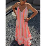 YESMYTOOL  -  Women's Chic V-Neck Patchwork Halter Long Dresses female Sleeveless Backless Print Casual Loose Robes dress Summer Fashion 2024