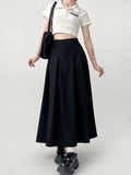 YESMYTOOL  -   Long Black Skirt Women Vintage Korean Fashion Casual High Waist A-line Japanese Pleated Midi Skirt for Girls School