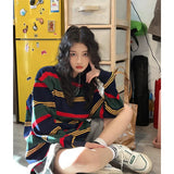 YESMYTOOL  - Black Women Sweatshirt Stripe Contrasting Colors Vintage Long Sleeve Korean Fashion Casual Y2K Style Autumn Female Pullover Tops