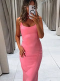 YESMYTOOL  -  Sexy Sleeveless Bodycon Strap Dress Women Square Collar Backless Maxi Dresses Female 2024 Summer Elegant Lady Hip Package Robe