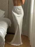 YESMYTOOL  -  White Satin High Waist Long Skirt For Women Zipper Side Split Slim Elegant Party Maxi Skirt Y2k Outfit Female Long Skirt