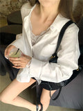 YESMYTOOL  -  Fashion New Solid White Shirts With Lace Bottoming Tees Summer Women Gentle New 2024 Office Lady Daily Loose Mujer Slim