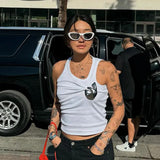 YESMYTOOL  -  Hardware Detail Ribbed Tank Top Streetwear Fashion Y2k Clothes Girl Summer Tight Fitted Crop Tops White Black Tees