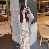 YESMYTOOL  -  2024 Summer New Resort Long Dress Women Clothing Holiday Platycodon Floral Suspender Skirt Elegant Luxury Party Evening Dresses.