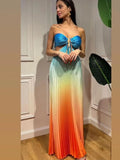 YESMYTOOL  -  New Summer Gradient Halter Pleated Long Dress Sexy Off Shoulder Backless Wrap Chest Sundress Women's Beach Vacation Dress