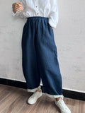 YESMYTOOL  -  Casual Cotton Linen Women'S Pants Blue High Waist Wide Leg Streetwear Trousers Pantalon Femme Women'S Clothing Free Shipping