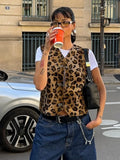 YESMYTOOL  -  Woman Clothing Fashion Leopard Print Vest Sexy V-neck Sleeveless Cardigan Tops Streetwear 2024 Autumn Female Casual Tank Tops