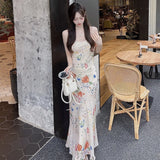 YESMYTOOL  -  2024 Summer New Resort Long Dress Women Clothing Holiday Platycodon Floral Suspender Skirt Elegant Luxury Party Evening Dresses.