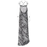 YESMYTOOL  -  Zebra Stripes Printed Strap Maxi Dress Elegant Party Beach Vacation Robe 2024 Summer New Fashion Sexy Backless Split Vestidos