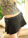 YESMYTOOL  -  Women Mini Bandage Low Rise Waist Pu Pleated Y2k Shorts  Renn Skirt Black