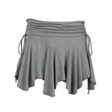 YESMYTOOL  -  Casual Tirrred Folds Solid Slim Mini Skirt Korean Fashion Drawstring Irregular Hem Summer Skirts Women Hottie Outfits