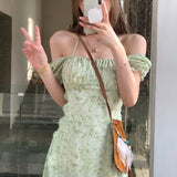 YESMYTOOL  -  Bandage Design Elegant Casual Women's Dress 2024 with Puffy Sleeves Floral Retro Dress Korean Fashion Bohemian Beach Skirt Women