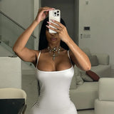 YESMYTOOL  -  Sexy Women Elegant White Maxi Dress Summer U Neck Hollow Out Spaghetti Strap Bodycon Evening Dresses 2024 Prom Cocktail