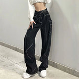 YESMYTOOL  - Black High Waist Women Jeans Blue American Fashion Vintage Streetwear Y2K Wide Leg Jean 2024 Female Trouser Baggy Denim Pants