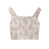 YESMYTOOL  -  Y2k Summer Tanks Camis Women Sexy Floral Crop Tops Women Ruched Vintage Sexy Cami Top Cute Korean Fashion Clothing Yellow