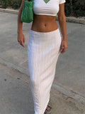 YESMYTOOL  -  Summer Knit Long Skirt Women Sexy Holiday Party Beach Cove-Up Midi Skirts Dropped Waist See Through Wrap White Maxi Skirt