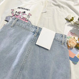 YESMYTOOL  -  Y2k Summer Casual Denim Pant Trousers Women Japanese Embroidery Cartoon Jeans 2024 Harajuku High Waist Wide Leg Pants Streetwear