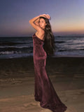 YESMYTOOL  -  Red Wine Valet Strapless Mermaid Maxi Dress For Women Sexy Strapless Backless Wrap Waist Robe Elegant Club Party Vestidos 2024