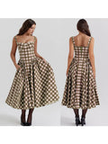 YESMYTOOL  -  Plaid Sling Dress Women Sexy Spaghetti Strap Backless A Line Female Maxi Dresses Party Holiday Robe Vintage 2024 Spring Summer