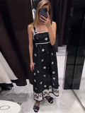 YESMYTOOL  -  Vintage Print Pleated Sling Strap Dress Women Elegant Sleeveless Backless High Waist Female Dresses 2024 Summer Lady Beach Robes