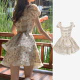 YESMYTOOL  -  2024 Summer New Holiday Dresses Women's Clothing Light Luxurious Floral Female High-Quality Back Hollow Puffy Cake Short Dress.