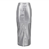 YESMYTOOL  -   Elegant Gold Pu Leather Skirts Women High Waist Office Long Skirt for Casual Classic Dresses 2024 Fashion Female Clothing