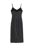 YESMYTOOL  -  Dot Printed Camisole Dress For Women Fashion V-neck Sleeveless Slit Flax Blends Spaghetti Strap Dresses Summer 2024 New XX356