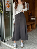 YESMYTOOL  -  Women New Korean 2024 Retro Brown High Waist Festival A-line Jean Skirt Summer Streetwear Gray Elegant Tassel Denim Long Skirts