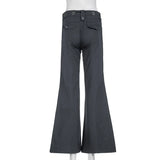 YESMYTOOL  -  90S Vintage Low Waist Flare Pants Punk Grunge Belt Pockets Loose Trousers Casual Streetwear Full Length Pant Female Y2K