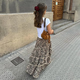 YESMYTOOL  -  Summer New Leopard Printed Maxi Skirt Women's Ruffled Patchwork Fashion Loose High Waist Bandage Female Club Party Skirt