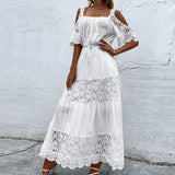 YESMYTOOL  -  Elegant Retro White Lace Jacquard Women Dress Office Ladies Temperament Off Shoulder Maxi Dresses 2024Long Evening Party Dress