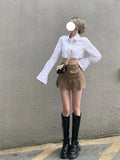 YESMYTOOL  -  Pleated Micro Skirt Women Korean Fashion Casual Button Pocket Patchwork High Waist A-line Sexy Mini Skirt Streetwear